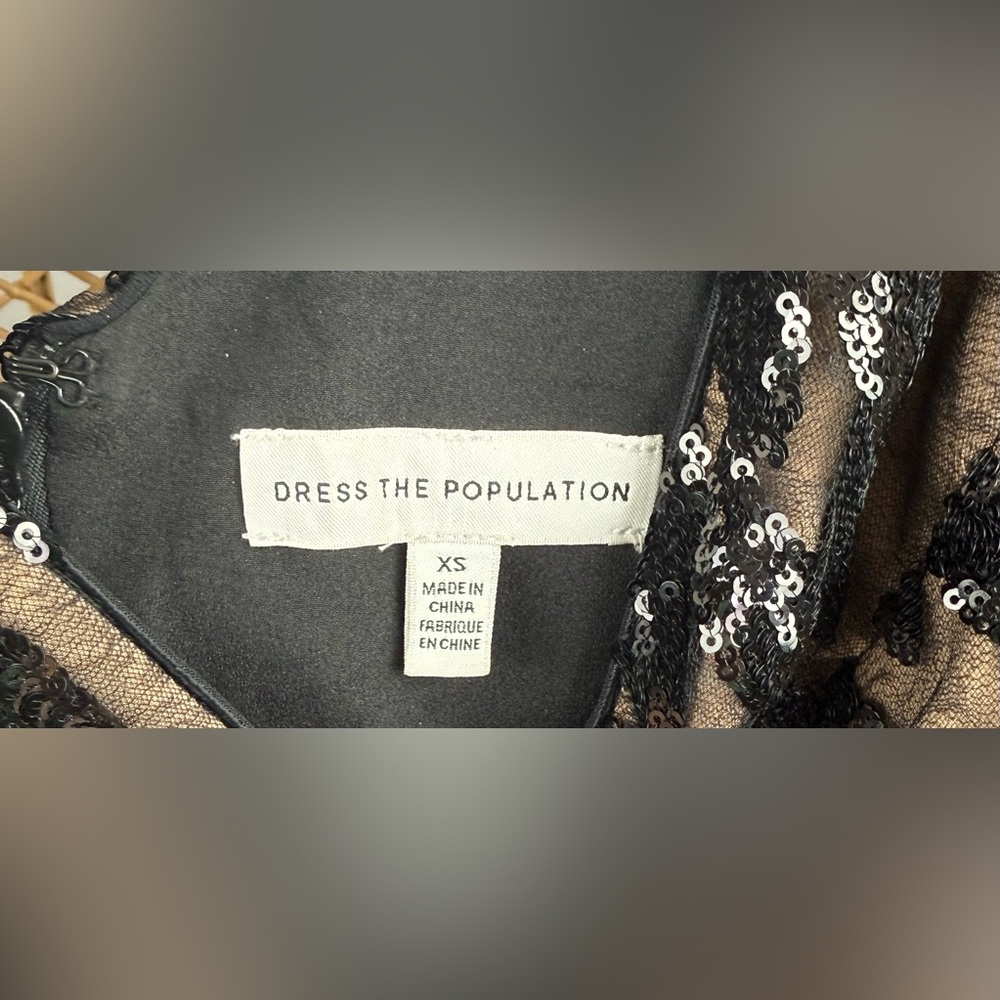 $328 Dress the Population Sharon Black Floral Sequin Lace Gown Dress, XS - Picture 6 of 6